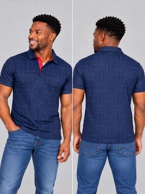 Men's Navy Polo with Red Contrast Collar Detail